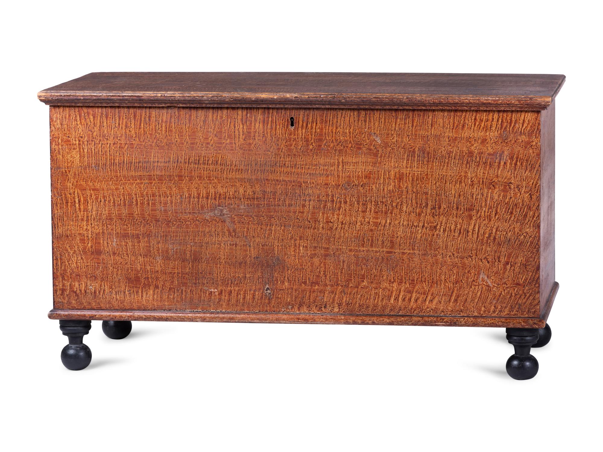 A Federal Grain-Painted Pine Blanket Chest on Bun Feet