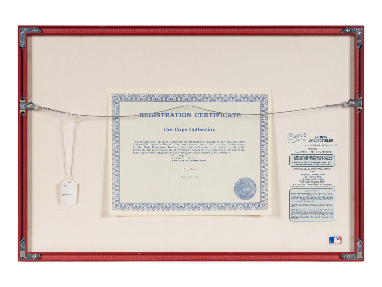 A Mickey Mantle Signed Autograph Statistics Display (Beckett Authentication Services Letter),