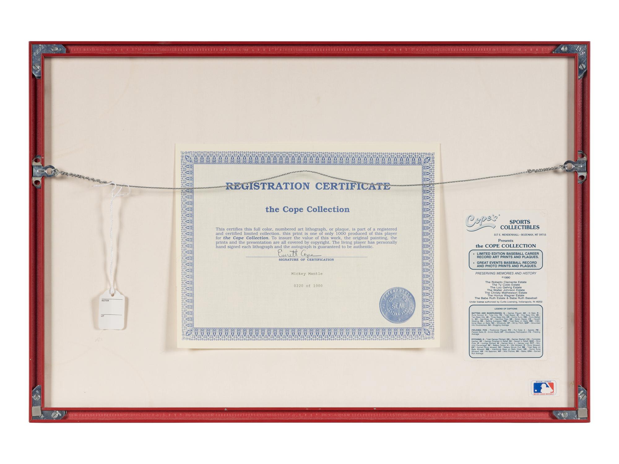 A Mickey Mantle Signed Autograph Statistics Display (Beckett Authentication Services Letter),