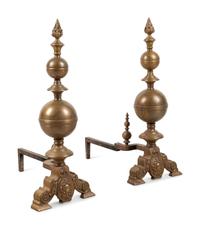 A Pair of Continental Baroque Style Bronze Andirons