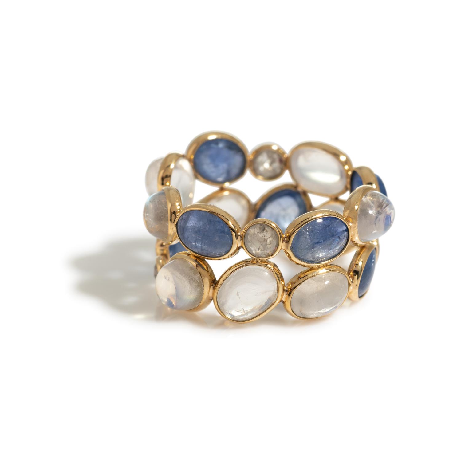 MOONSTONE, TANZANITE AND DIAMOND RING