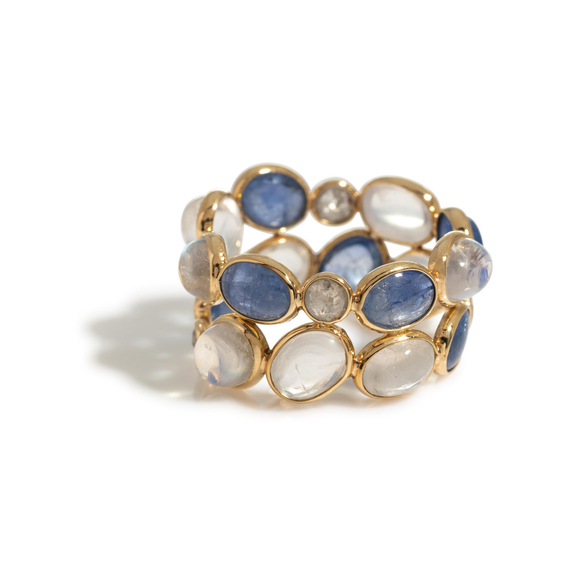 MOONSTONE, TANZANITE AND DIAMOND RING
