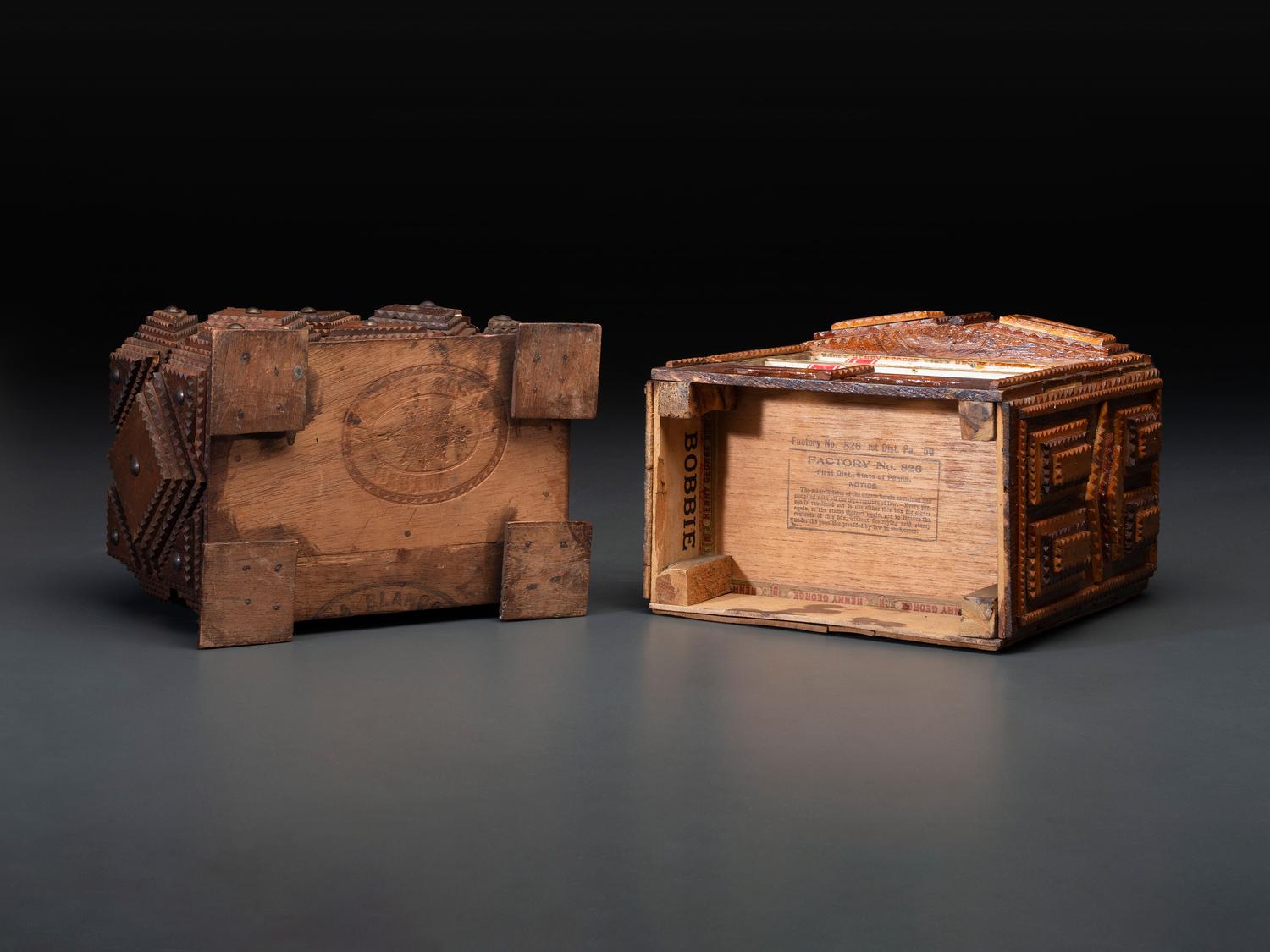 Two Miniature Tramp Art Chests