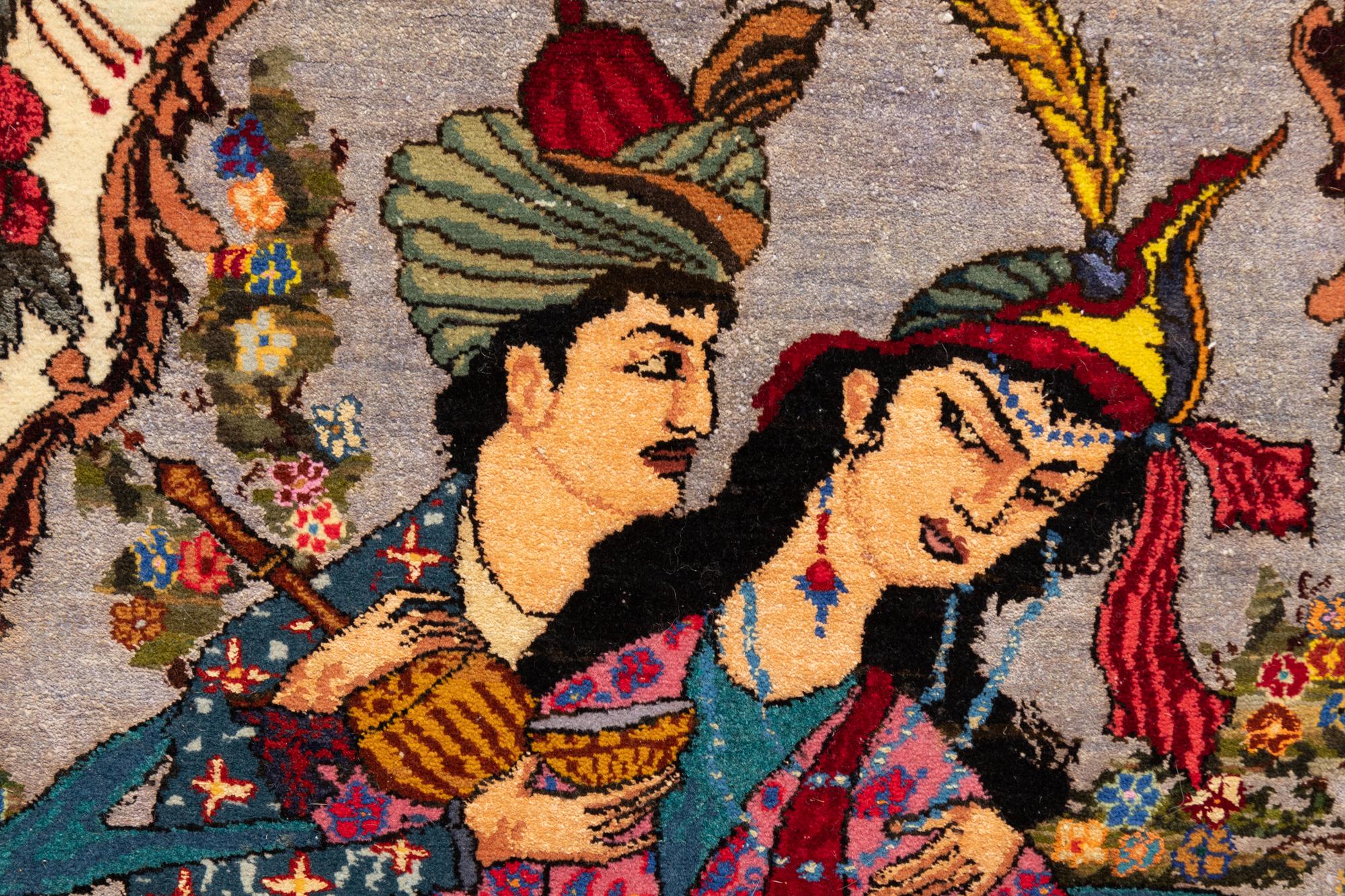 A Tabriz Wool and Silk Signed Pictorial Rug