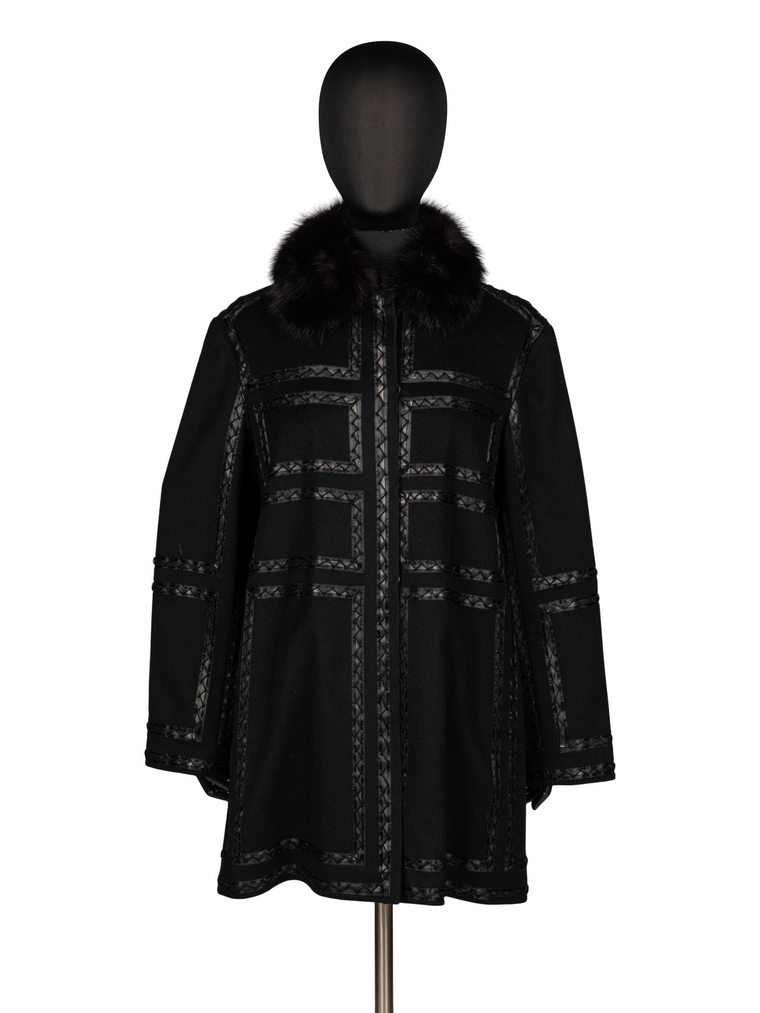 J. Mendel, Cashmere Coat with Leather & Sable Trim