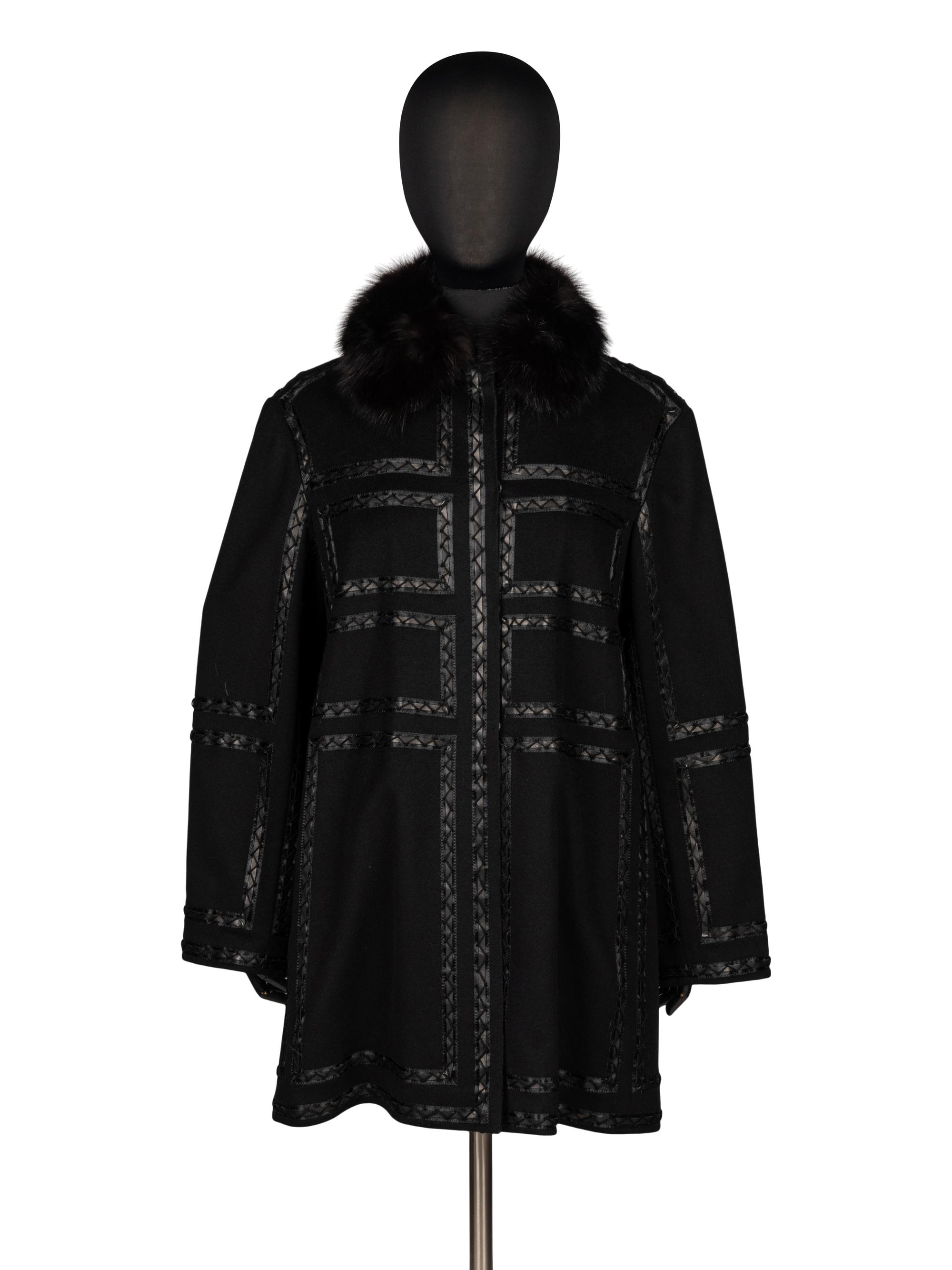 J. Mendel, Cashmere Coat with Leather & Sable Trim