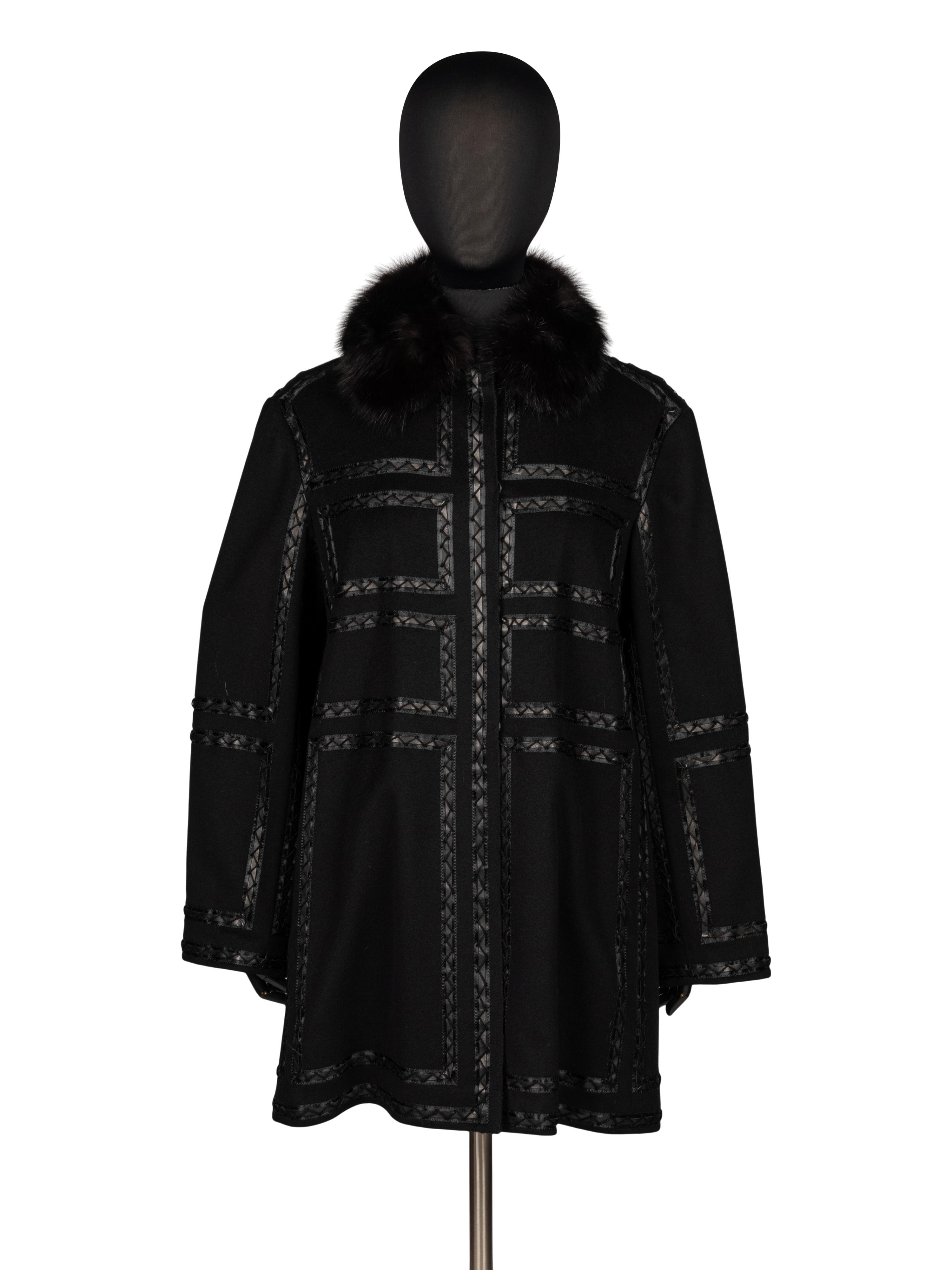 J. Mendel, Cashmere Coat with Leather & Sable Trim