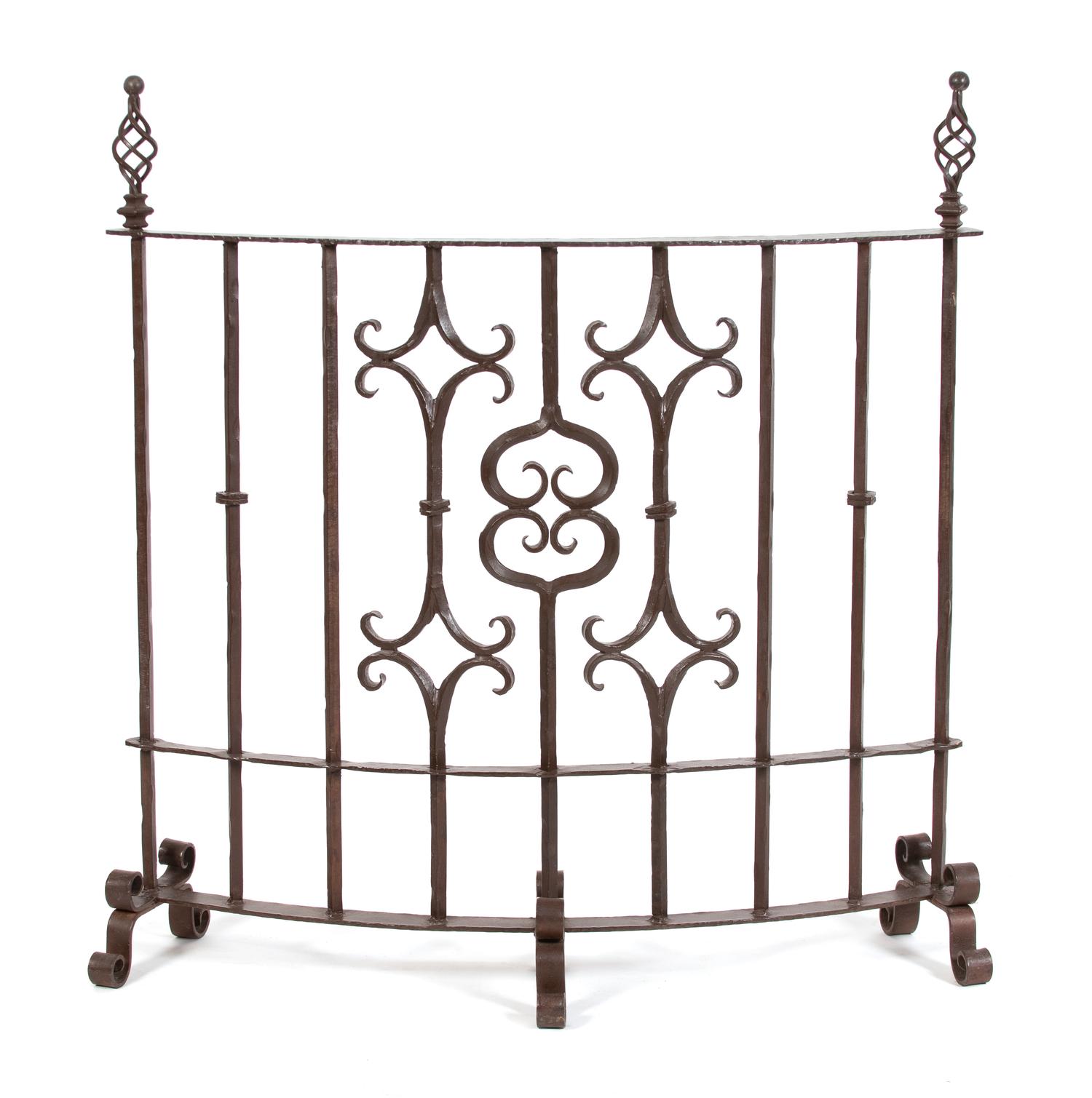 A Gothic Style Wrought Iron Fire Screen Height 48 x width 48 inches. — 20TH CENTURY
