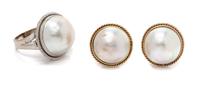 A Collection of 14 Karat Gold and Mabe Pearl Jewelry, 19.90 dwts.