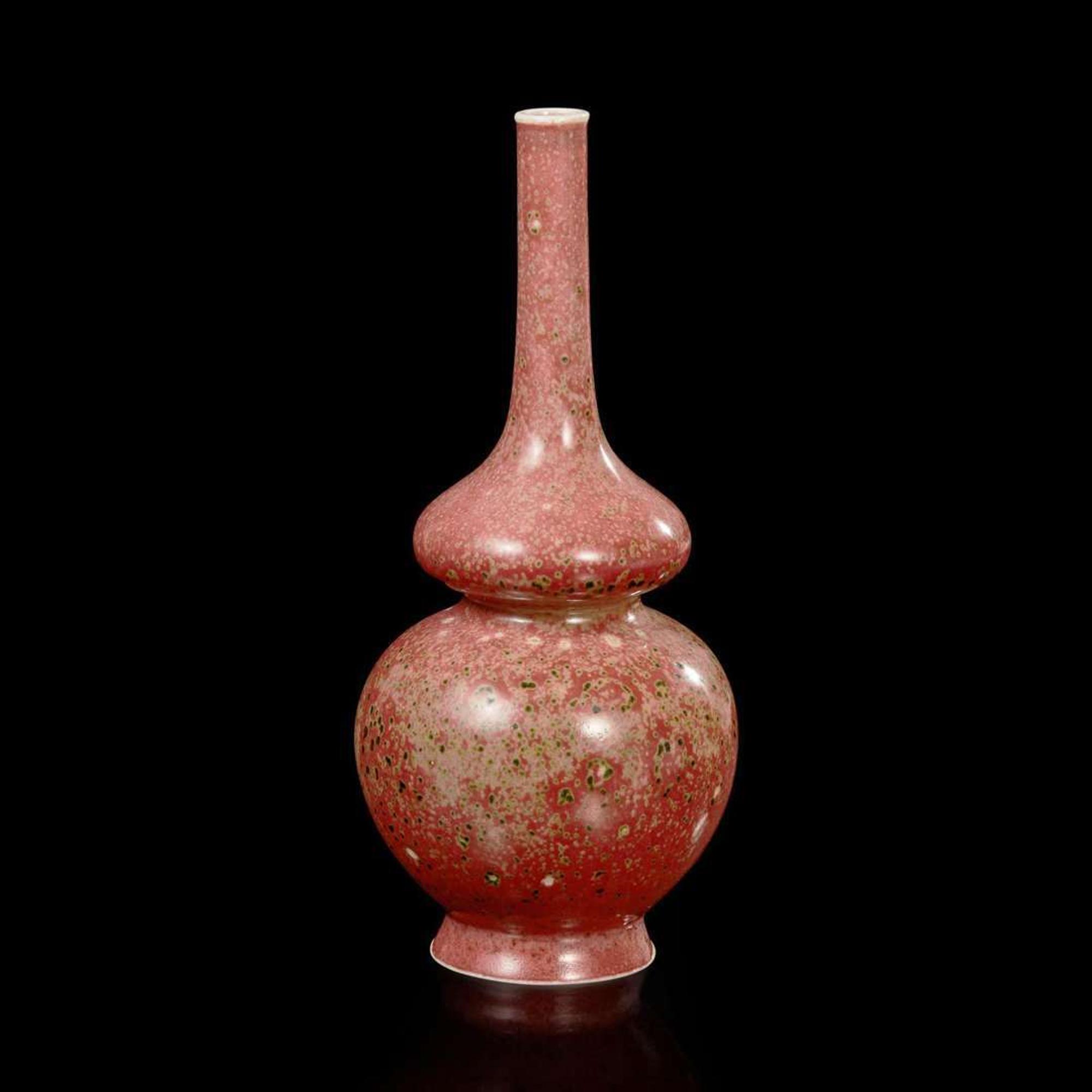 A Chinese "peach-bloom" double gourd vase 豇豆紅葫蘆瓶 Kangxi mark ???