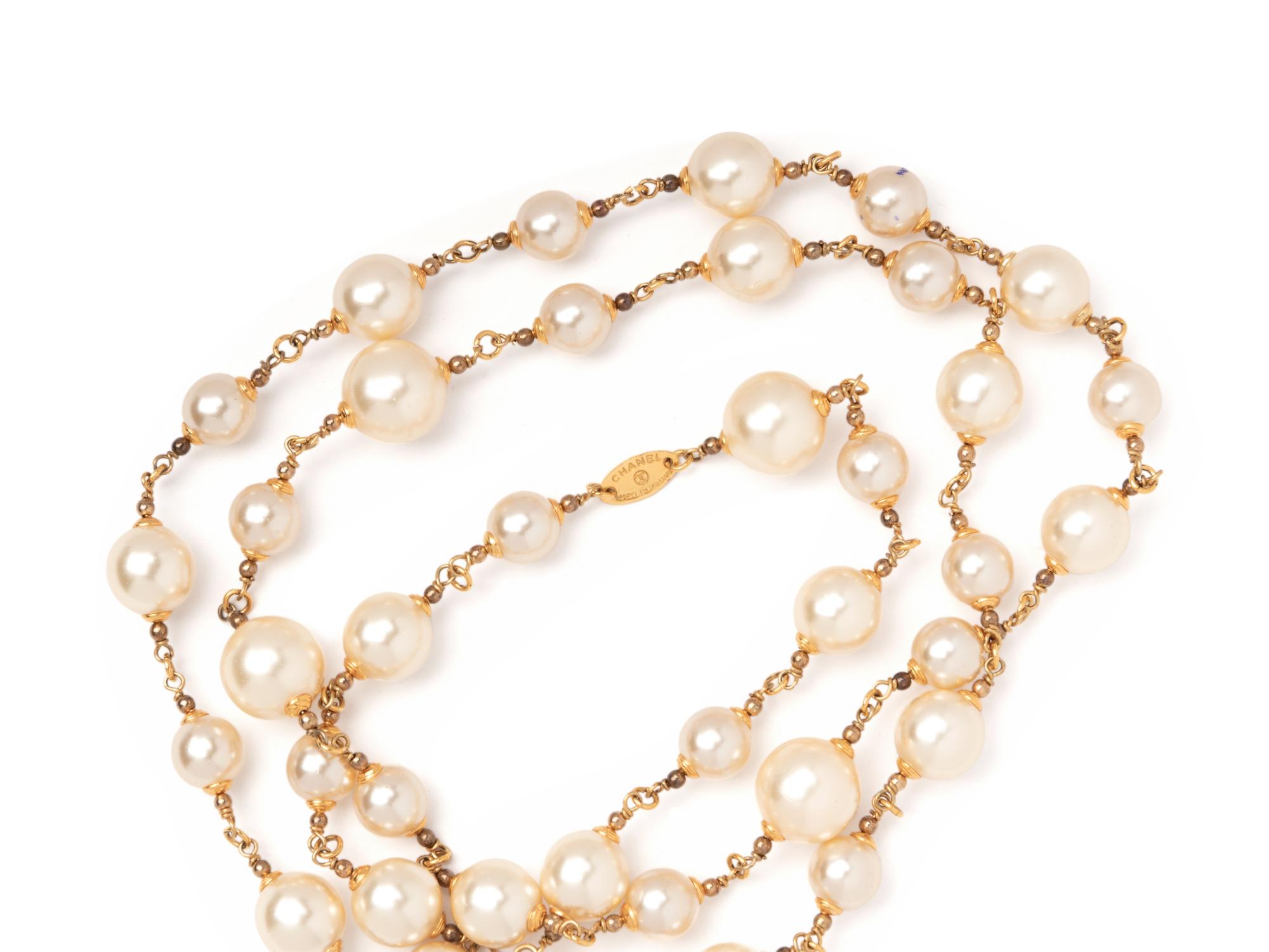 Chanel Goldtone Long Chain Pearl Necklace, Early 1980s