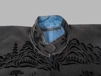 A Chinese Black Ground Silk Twill and Cut Velvet Jacket