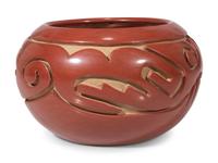 Carved Redware Pottery Bowl