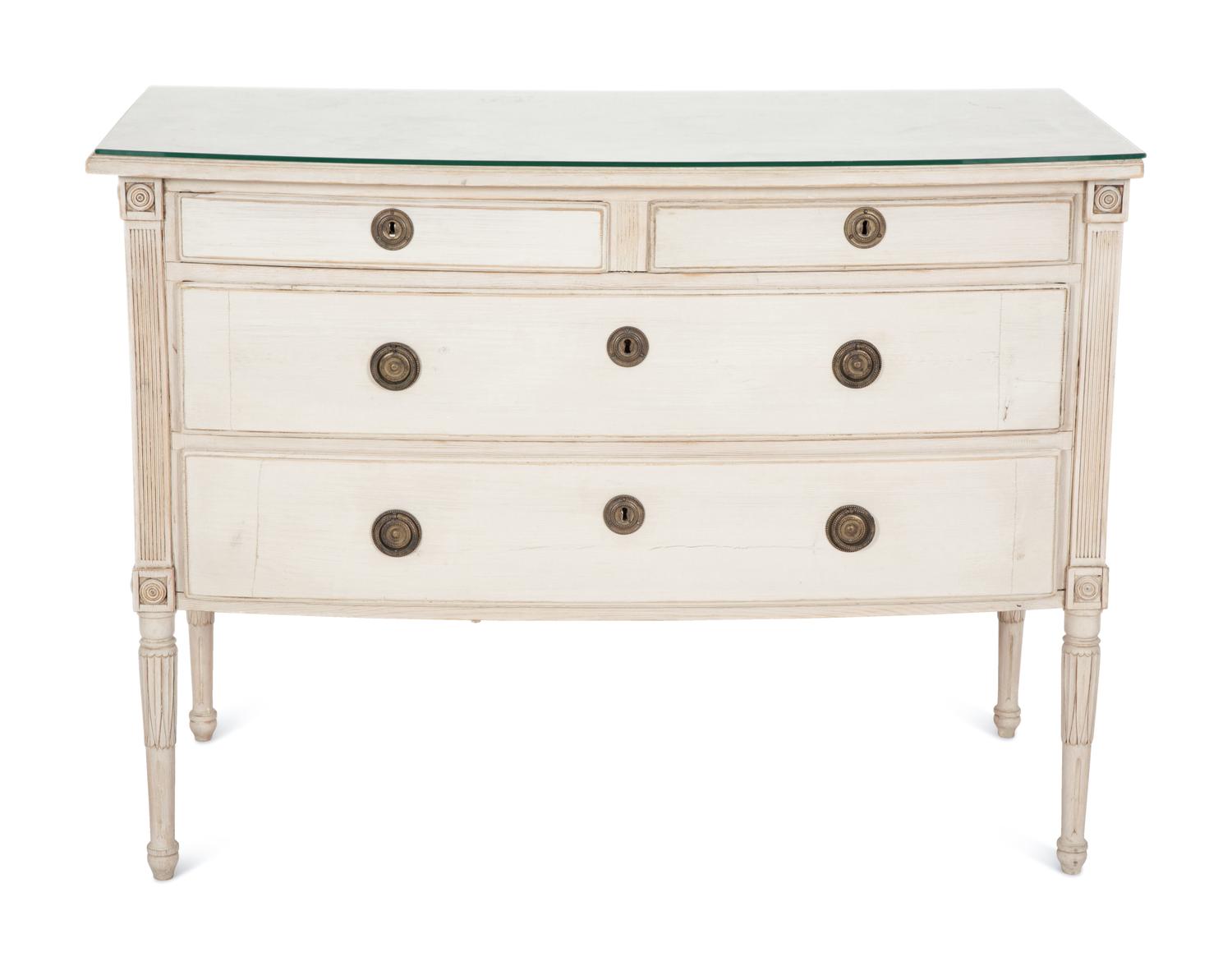 A Gustavian Style Bow Front Painted Commode