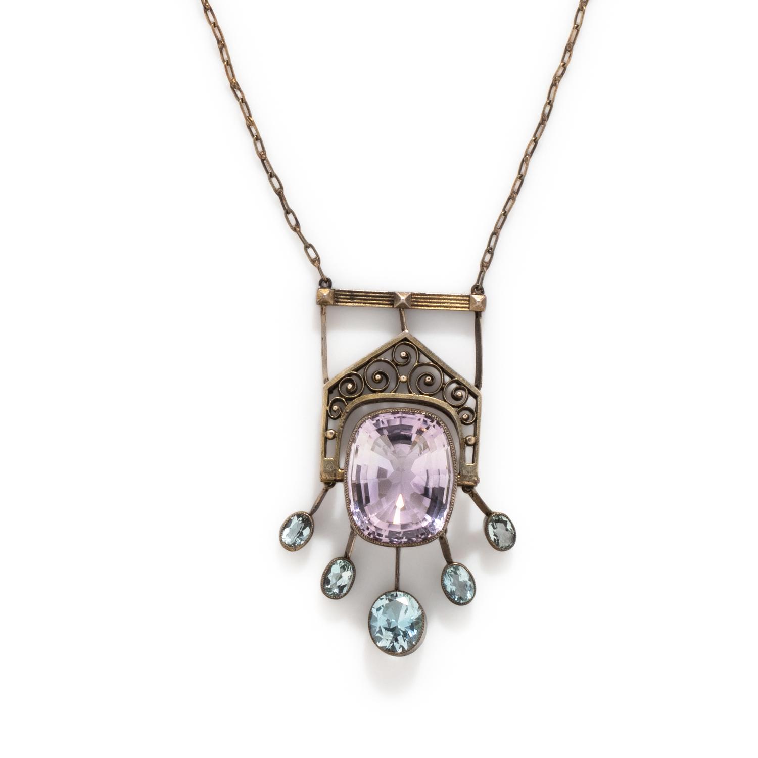 RUSSIAN, STIL MODERN, SILVER, AMETHYST AND AQUAMARINE NECKLACE