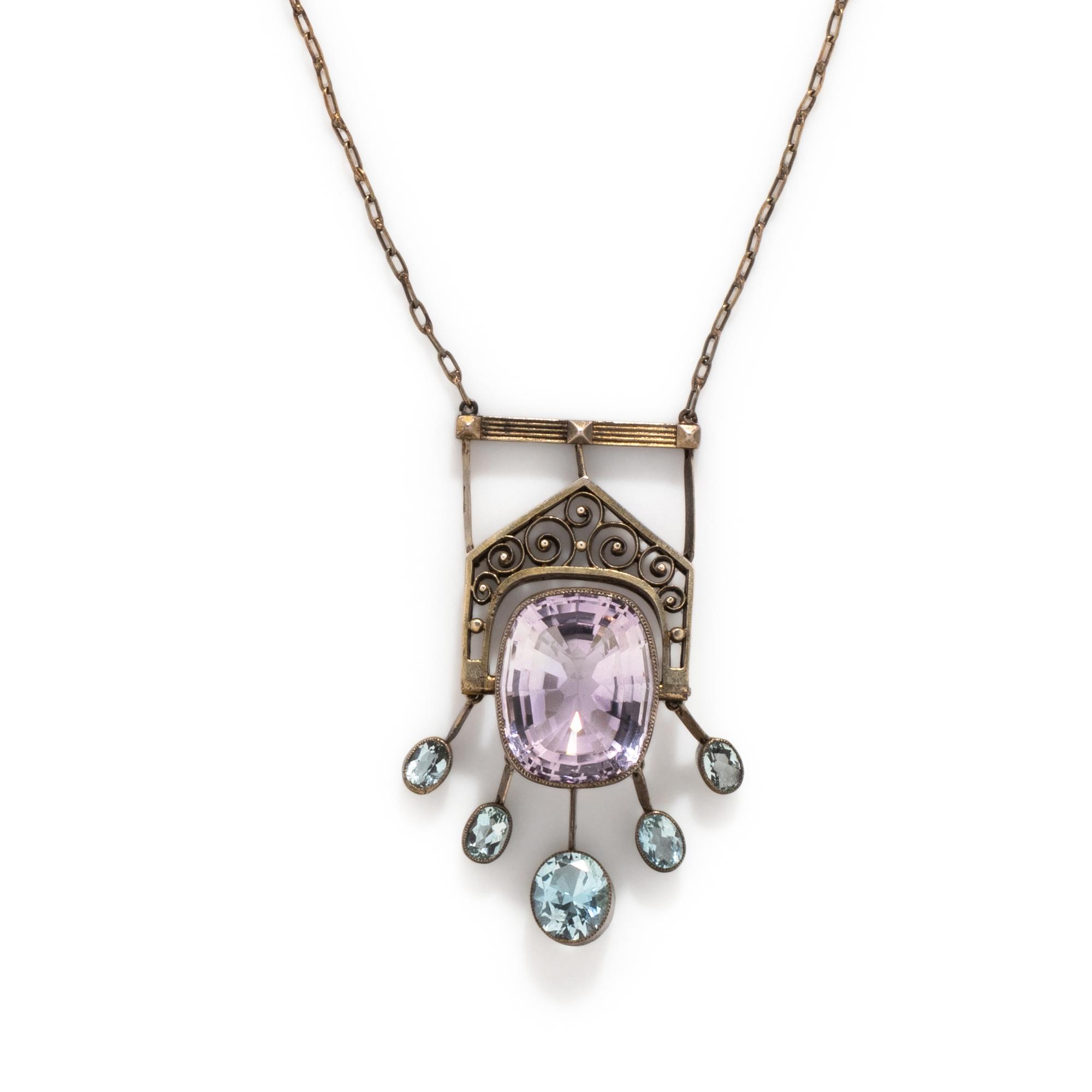 RUSSIAN, STIL MODERN, SILVER, AMETHYST AND AQUAMARINE NECKLACE