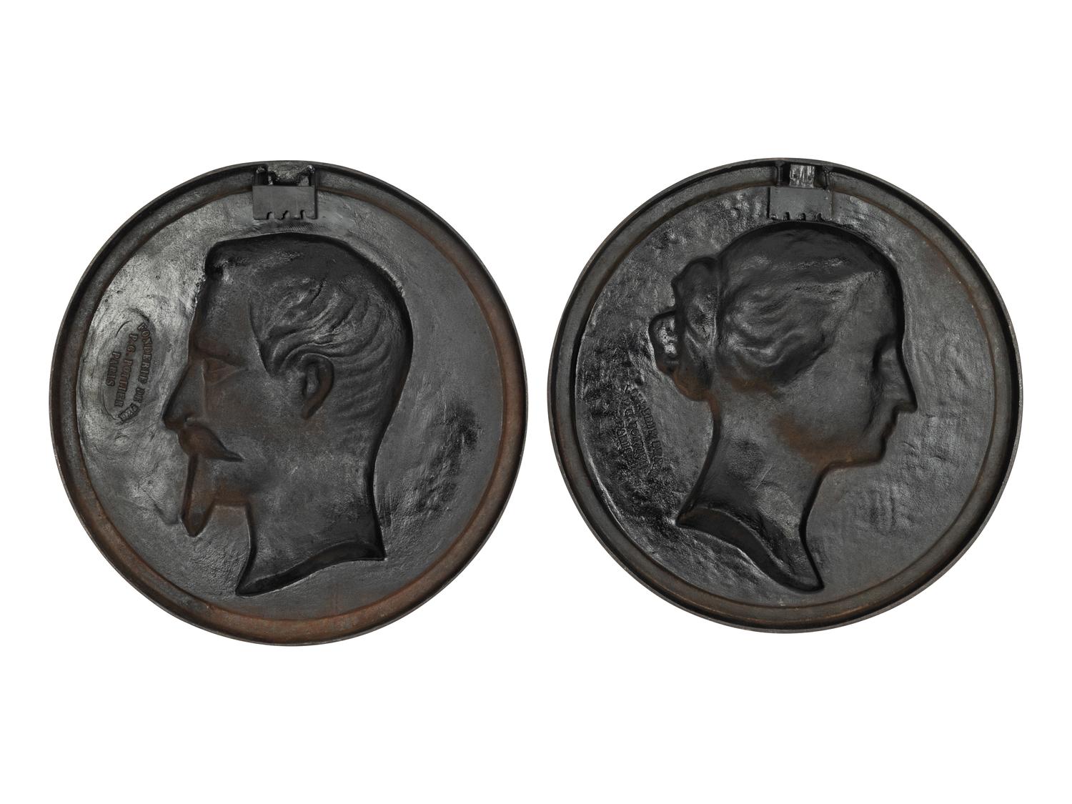 A Pair of Patinated Iron Portrait Plaques of Napoleon III and His Wife Eugenie
