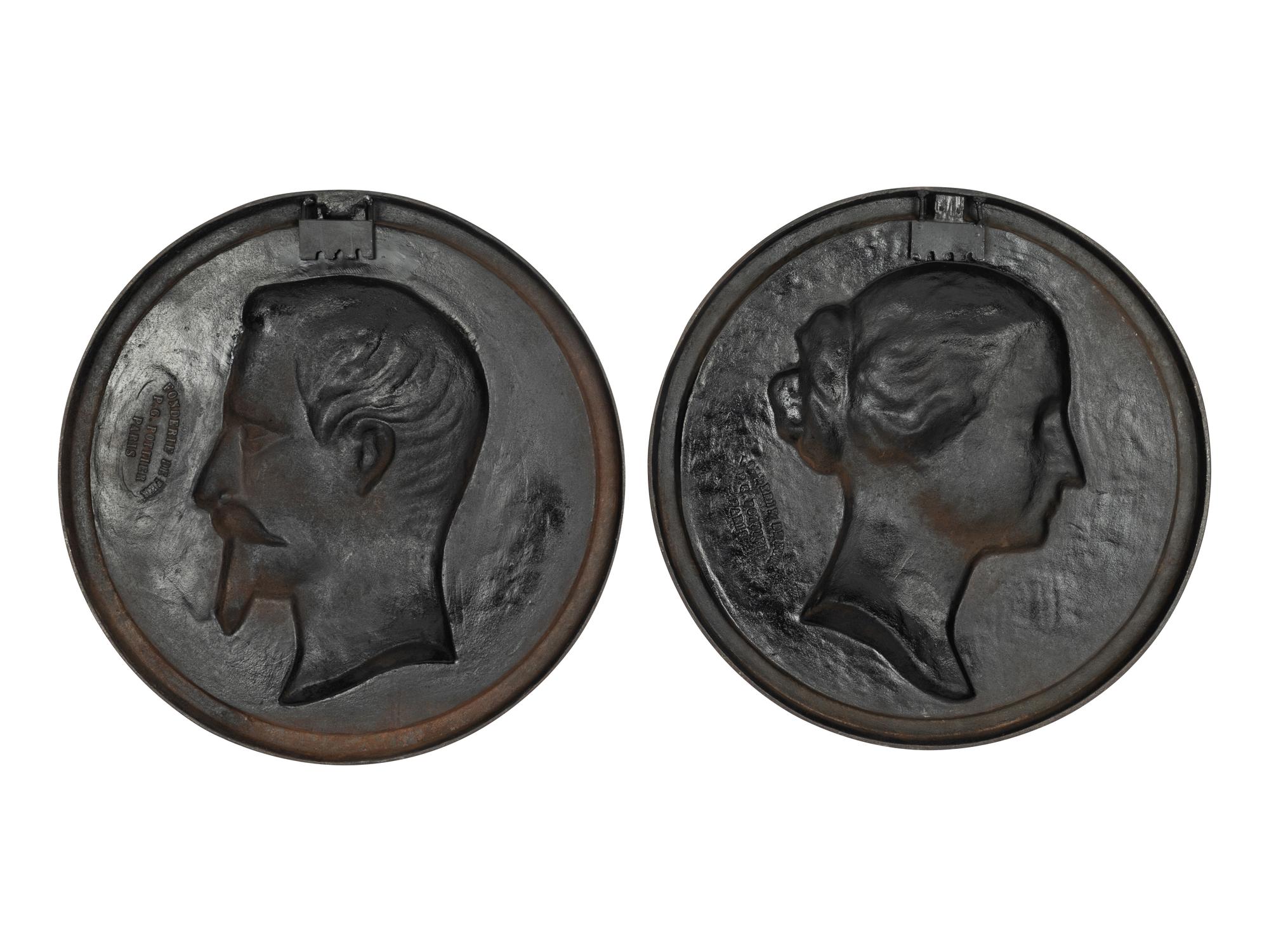 A Pair of Patinated Iron Portrait Plaques of Napoleon III and His Wife Eugenie