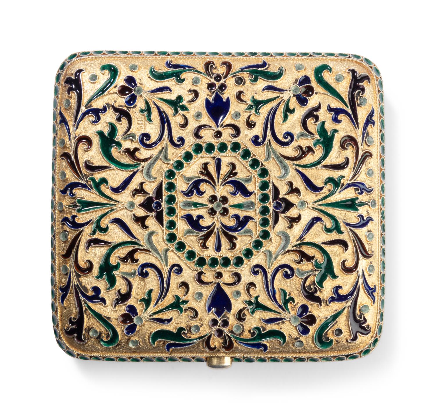 A Russian Plique-à-Jour Enamel Silver-Gilt Cigarette Case