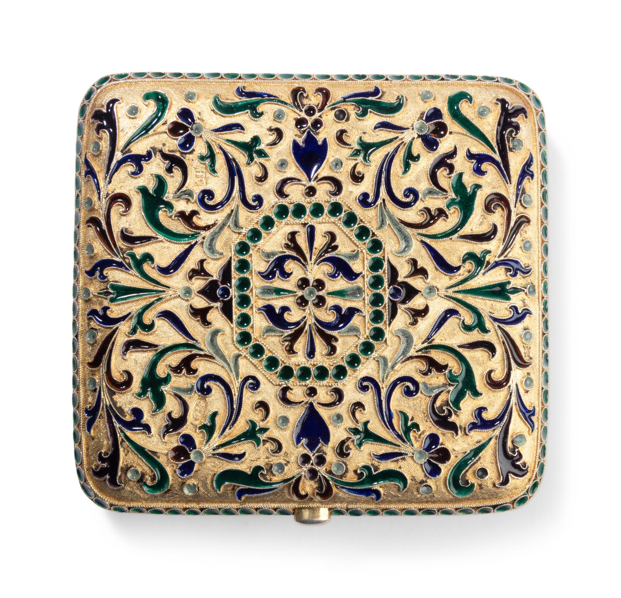 A Russian Plique-à-Jour Enamel Silver-Gilt Cigarette Case