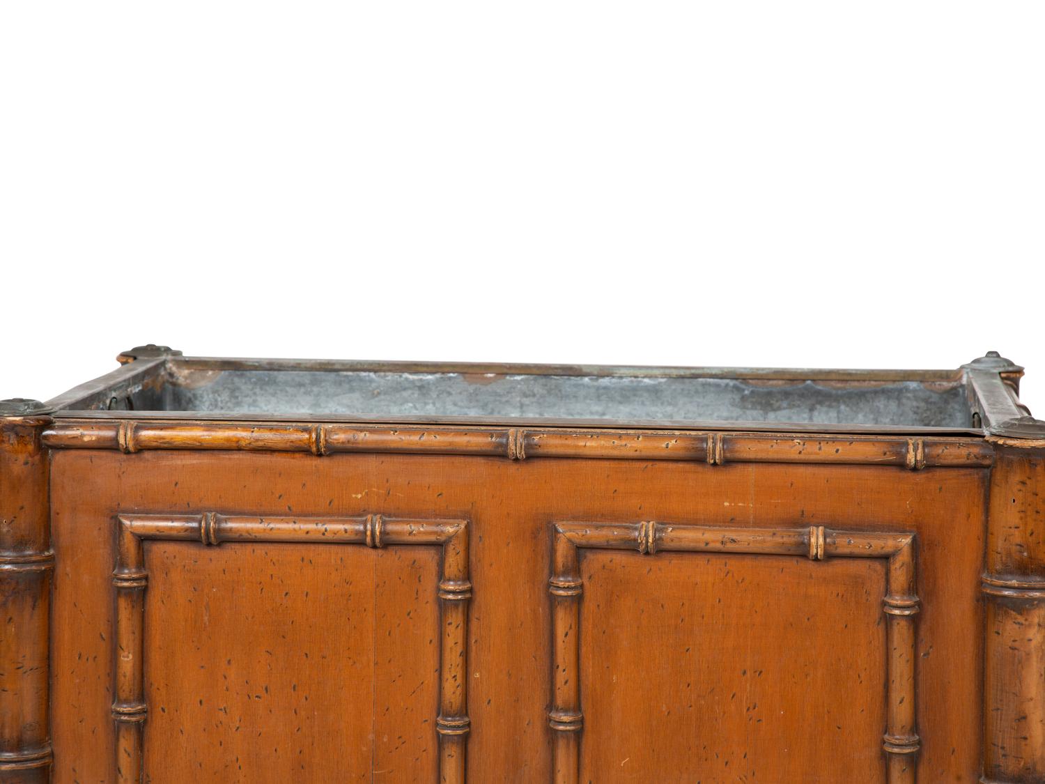 An English Bamboo-Carved Walnut Cellarette or Jardiniere with Liner — EARLY 20TH CENTURY