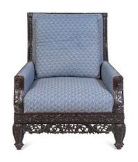 A Chinese Carved Hardwood Armchair