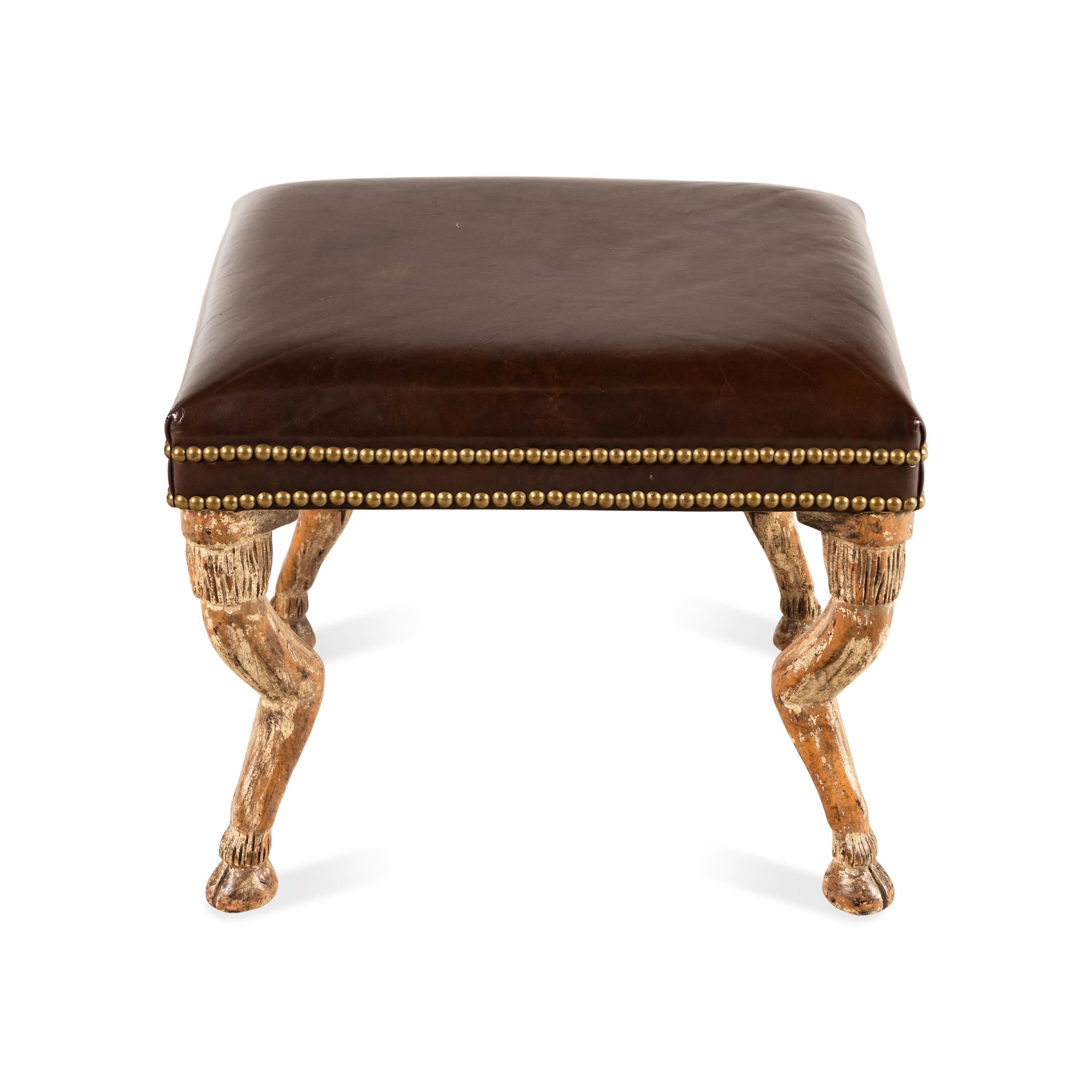 A Continental Painted Stool with Animal-Form Legs