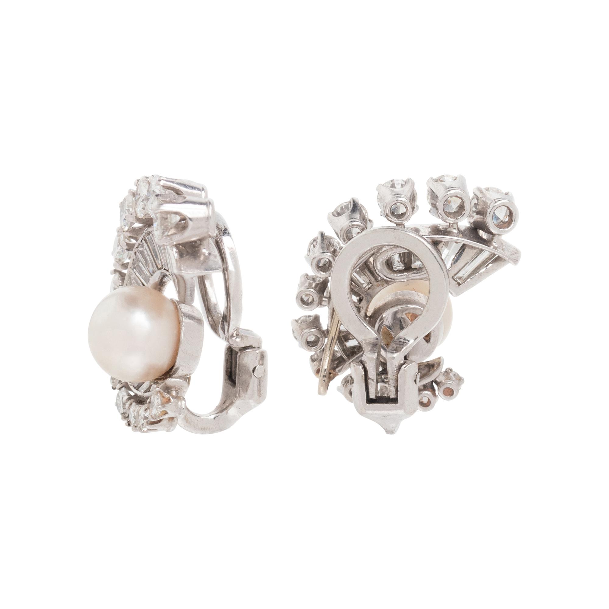 CULTURED PEARL AND DIAMOND CLIP EARRINGS