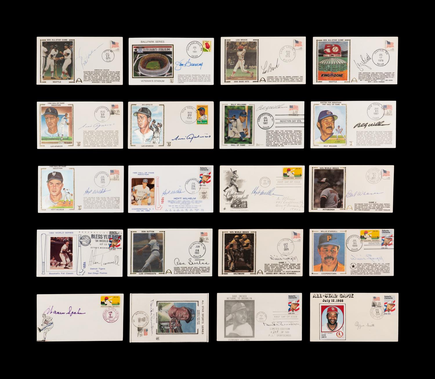 A Large Collection of Baseball Hall of Fame Signed Autograph Cachets (71)