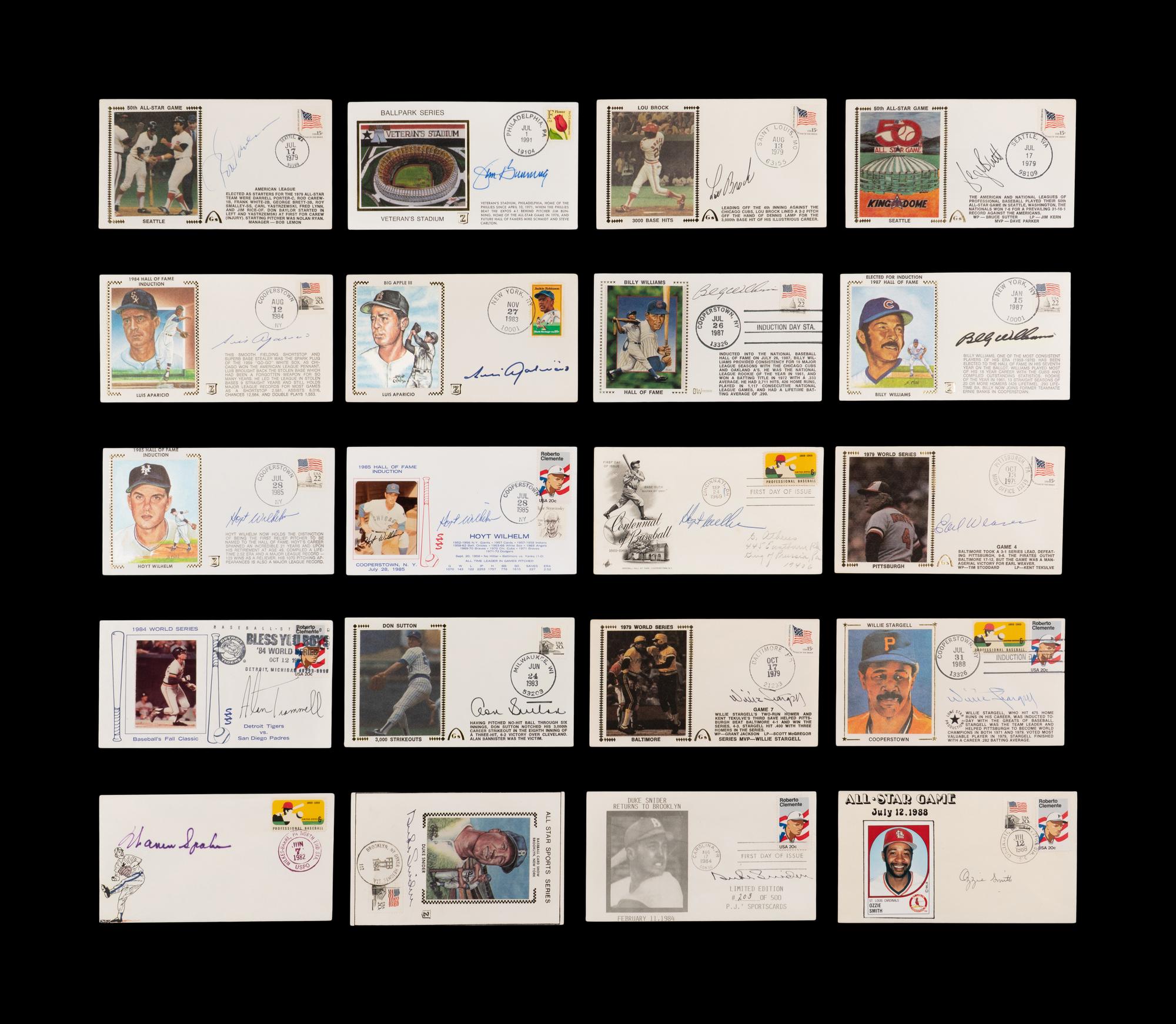 A Large Collection of Baseball Hall of Fame Signed Autograph Cachets (71)