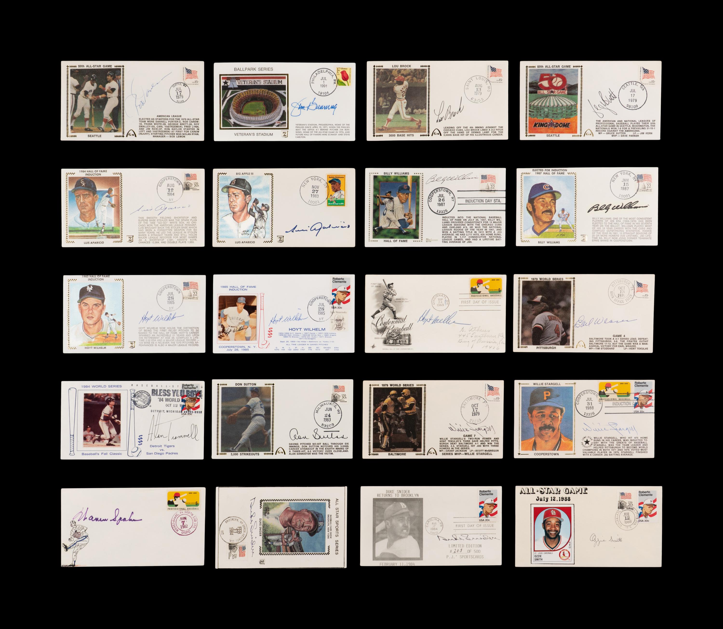 A Large Collection of Baseball Hall of Fame Signed Autograph Cachets (71)