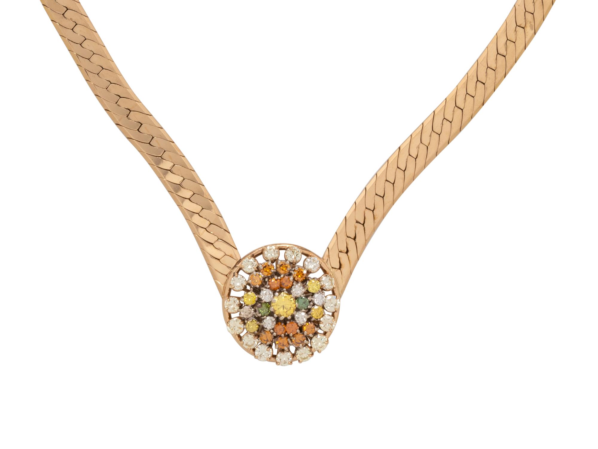 YELLOW GOLD, COLORED DIAMOND AND DIAMOND NECKLACE
