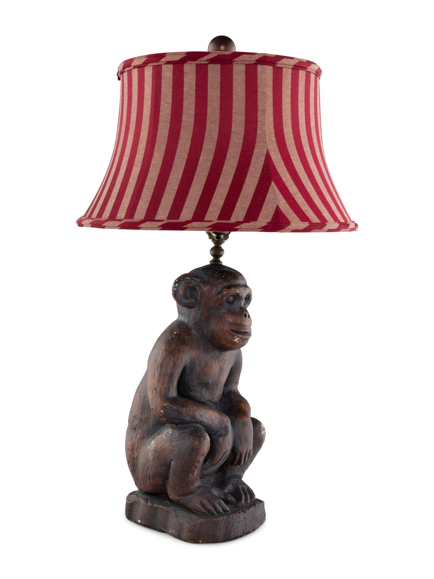 A Carved Wood Monkey-Form Table Lamp