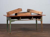 A Country Paint Decorated Pine Three-Drawer Farm Table