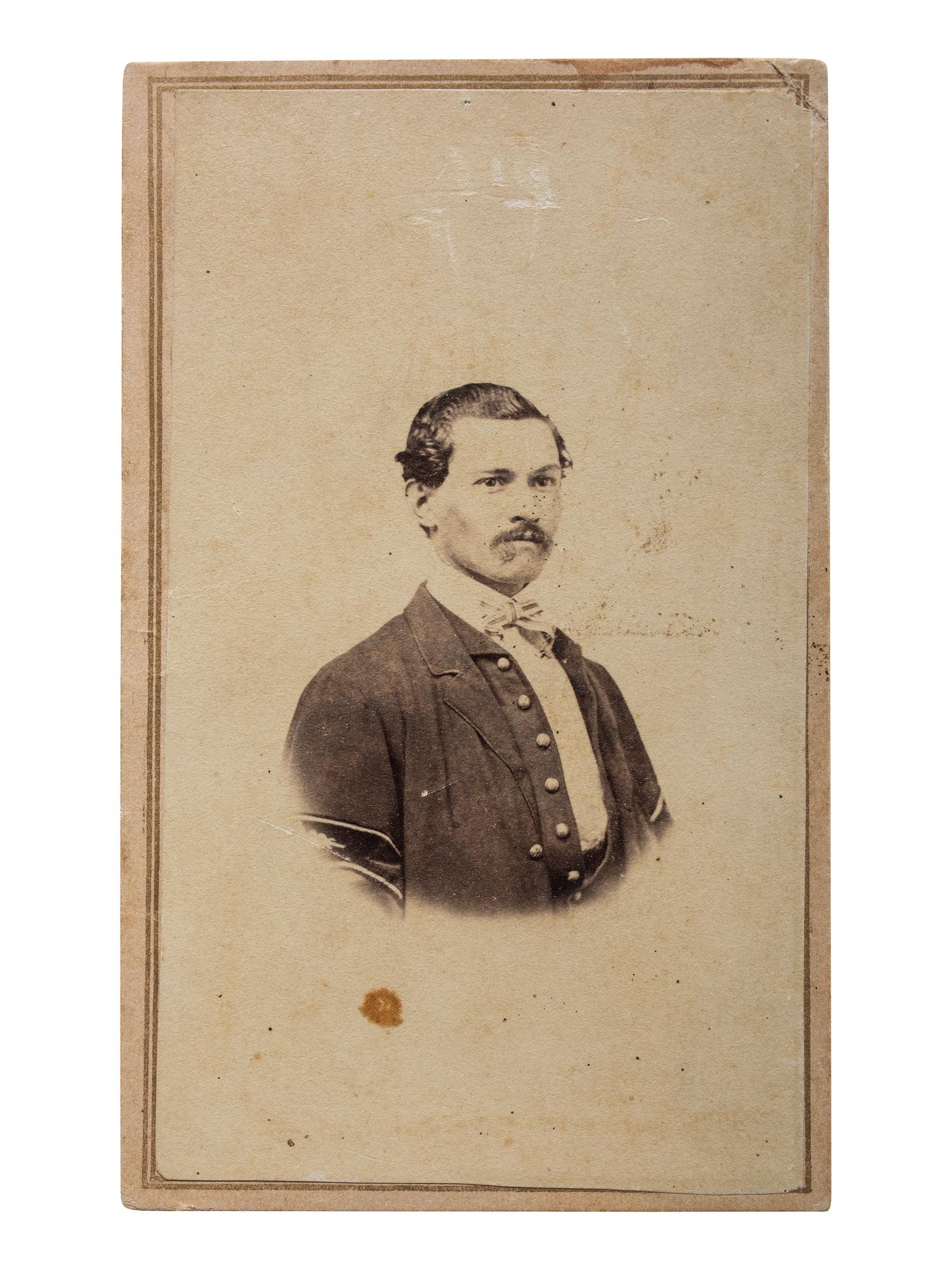 [LINCOLNIANA]. A group of 2 images, featuring CDV of Head Guard at Oak Ridge Cemetery. Jackson, Michigan: N.E. Allen, May 1865.