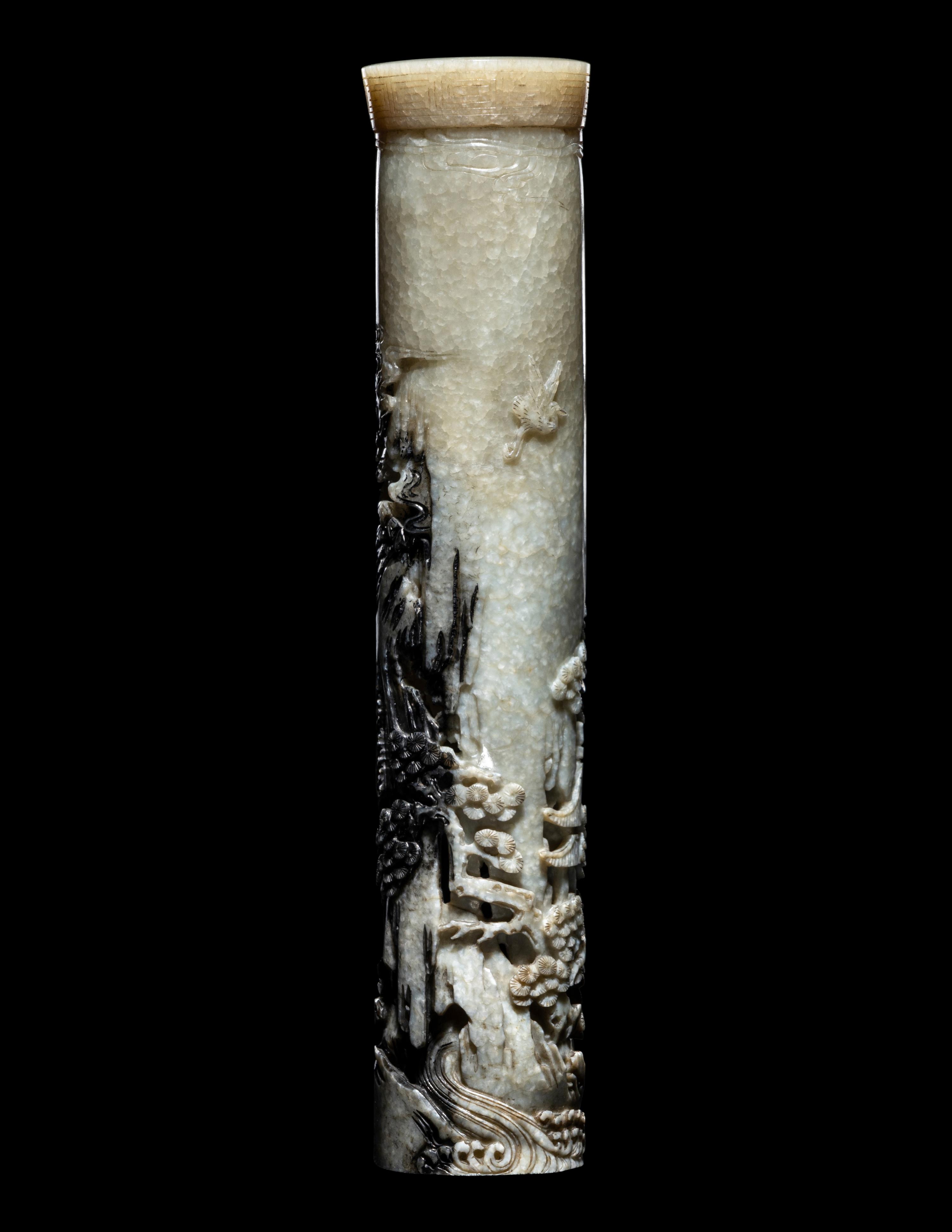 A Carved Black and White Jade Parfumier
