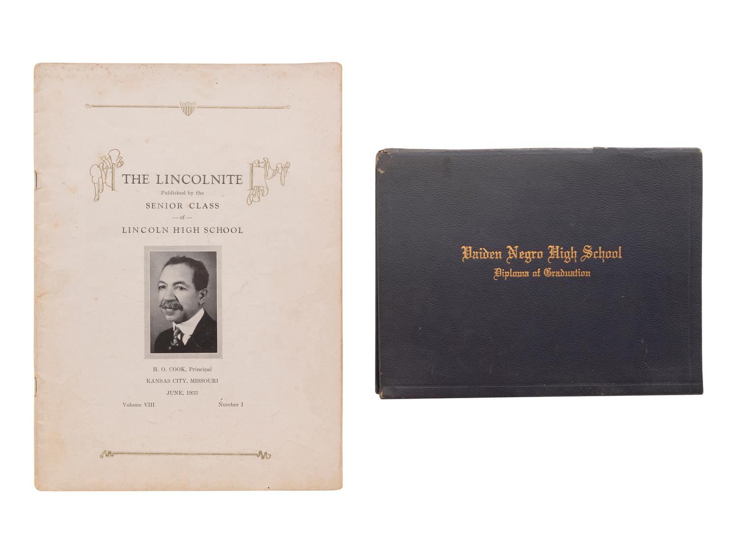 [EDUCATION] 1966 diploma for Black female graduate [ With: ] Yearbook from Charlie Parker's alma mater