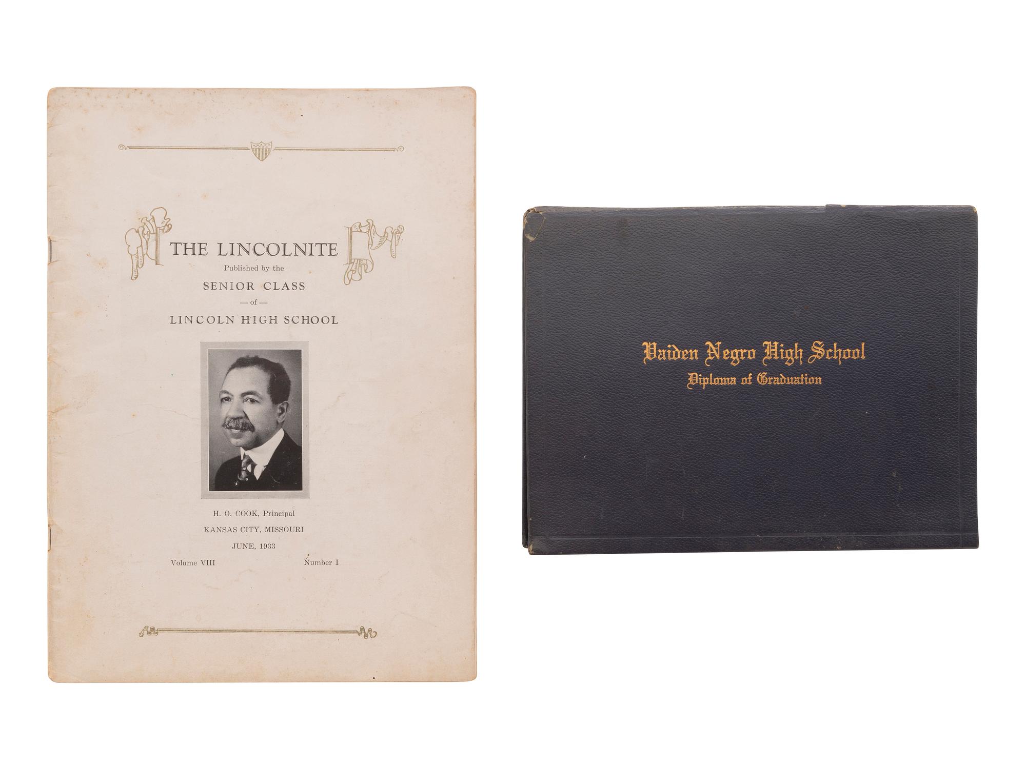 [EDUCATION] 1966 diploma for Black female graduate [ With: ] Yearbook from Charlie Parker's alma mater