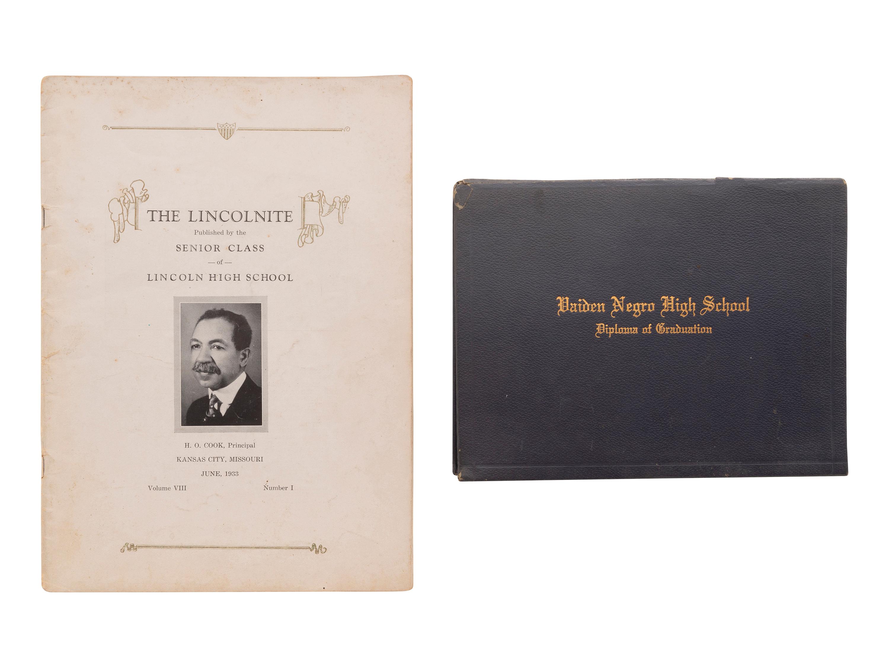 [EDUCATION] 1966 diploma for Black female graduate [ With: ] Yearbook from Charlie Parker's alma mater