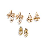 ANTIQUE, THREE PAIRS OF YELLOW GOLD AND SEED PEARL EARRINGS