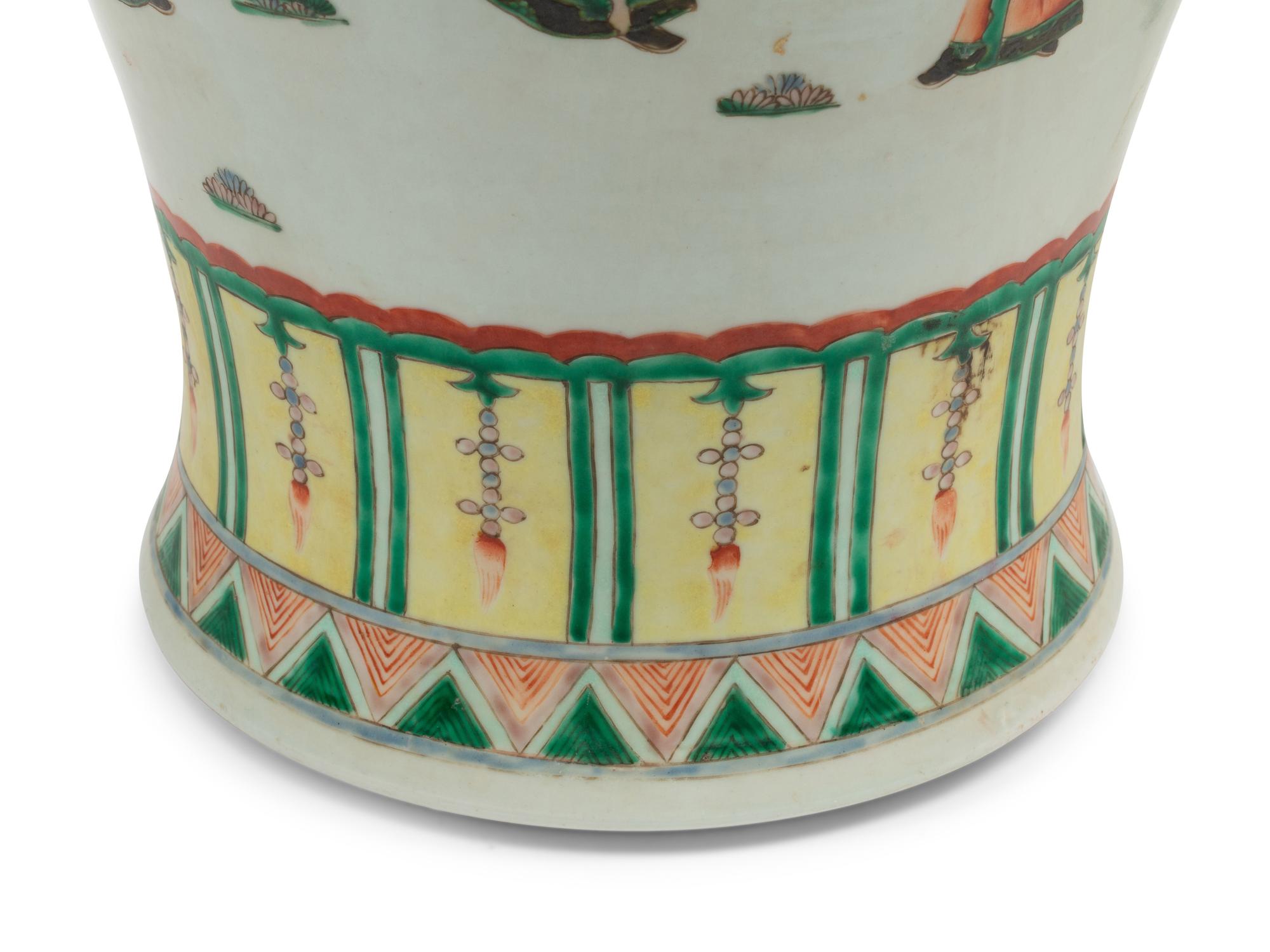 A Pair of Chinese Export Famille Verte Porcelain Covered Jars