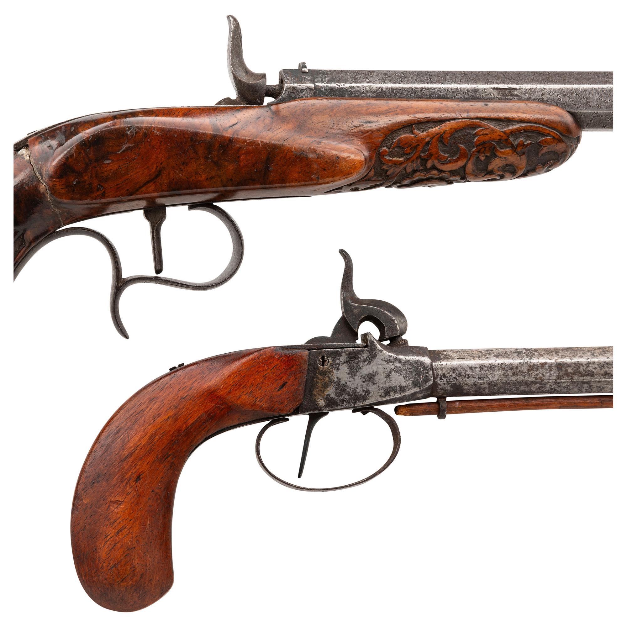 Lot of Muzzle Loading Gallery Pistol and a Boxlock Percussion Pistol