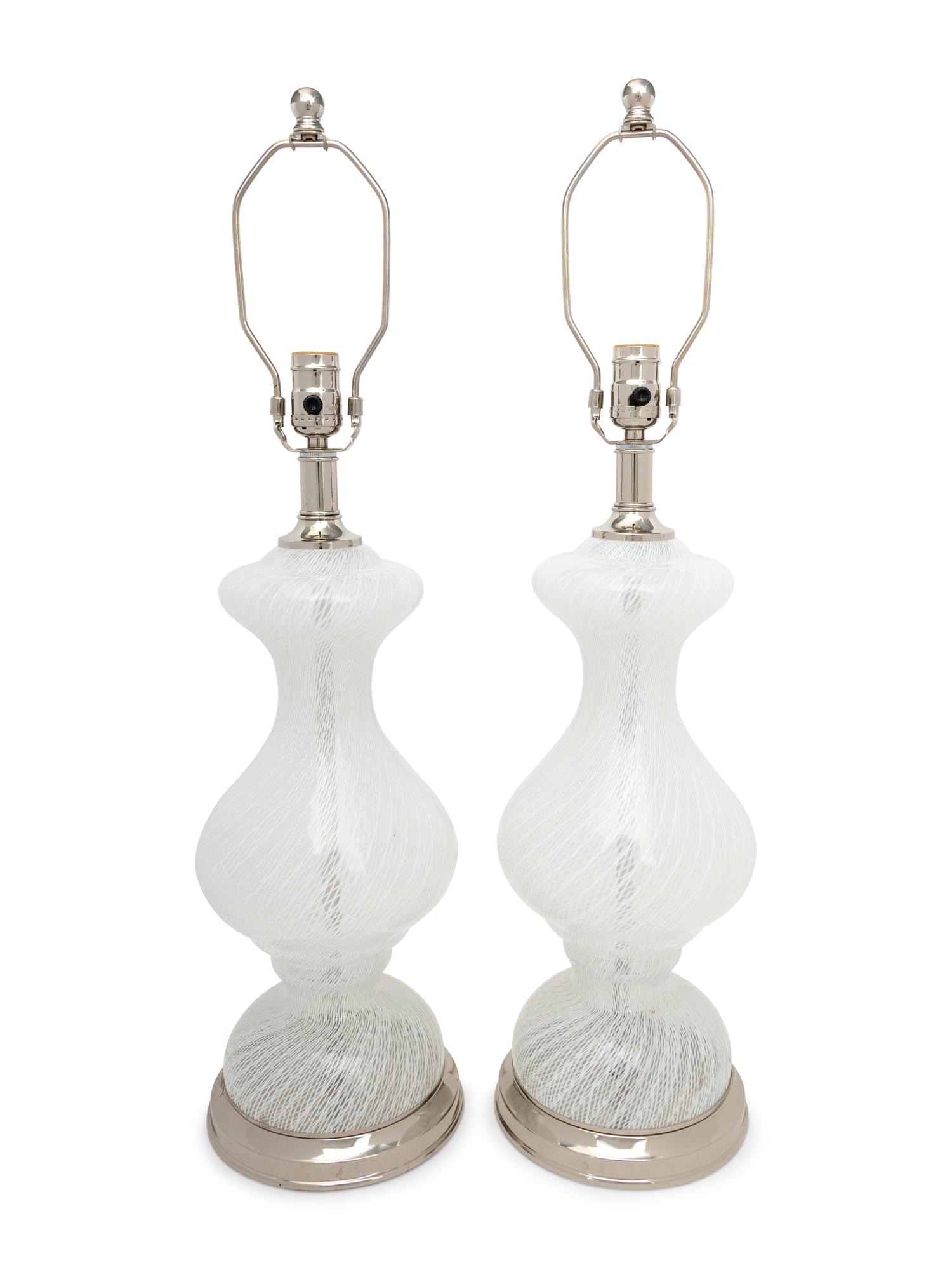 A Pair of Murano Style Glass Lamps with Shades