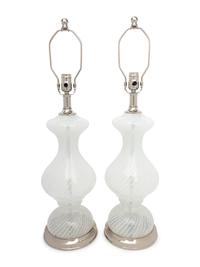 A Pair of Murano Style Glass Lamps with Shades