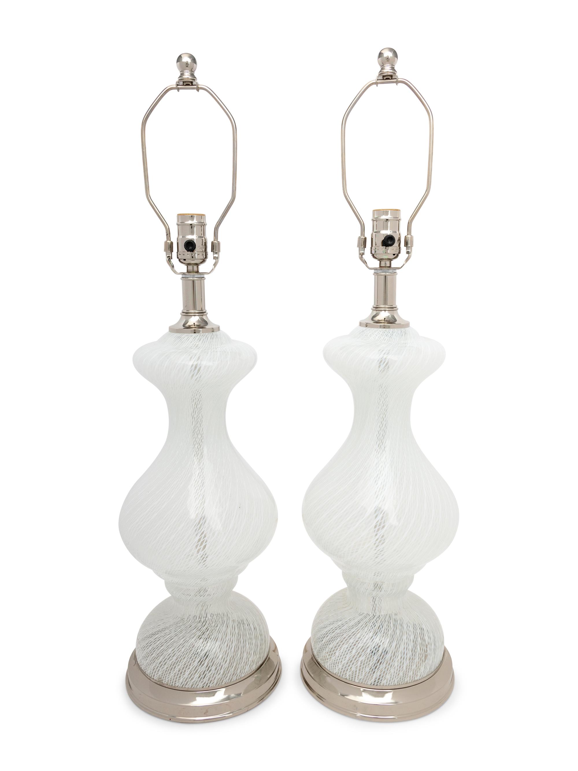 A Pair of Murano Style Glass Lamps with Shades
