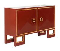 A Custom Red Lacquer and Parcel Gilt Saint Regis Cabinet
