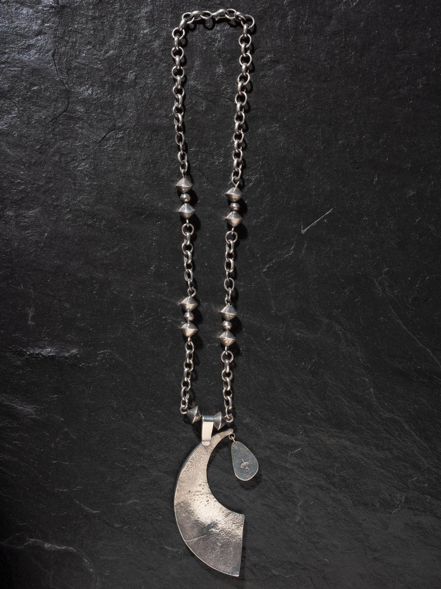 Silver Tufa Cast Necklace, with Morenci Turquoise