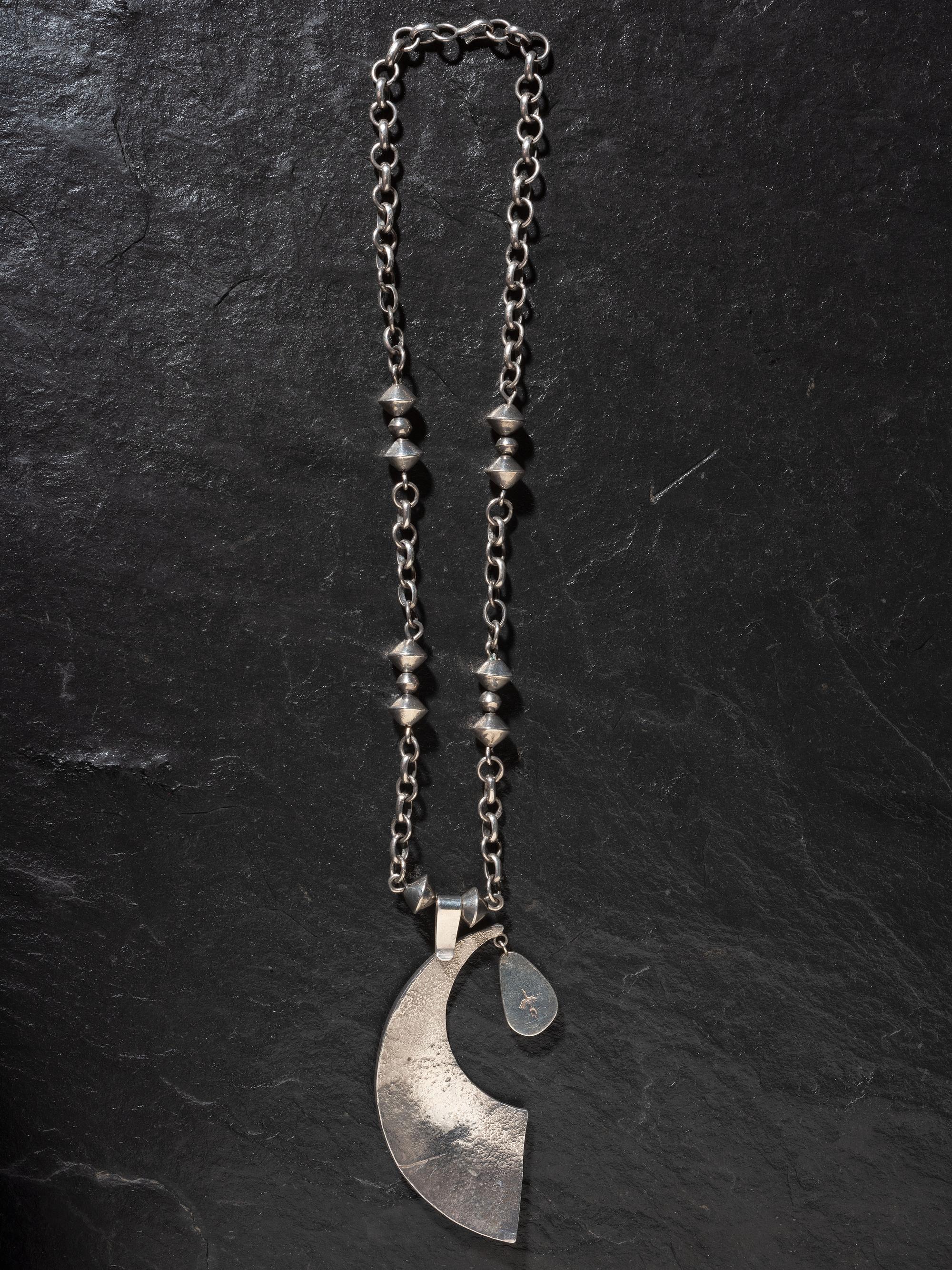 Silver Tufa Cast Necklace, with Morenci Turquoise