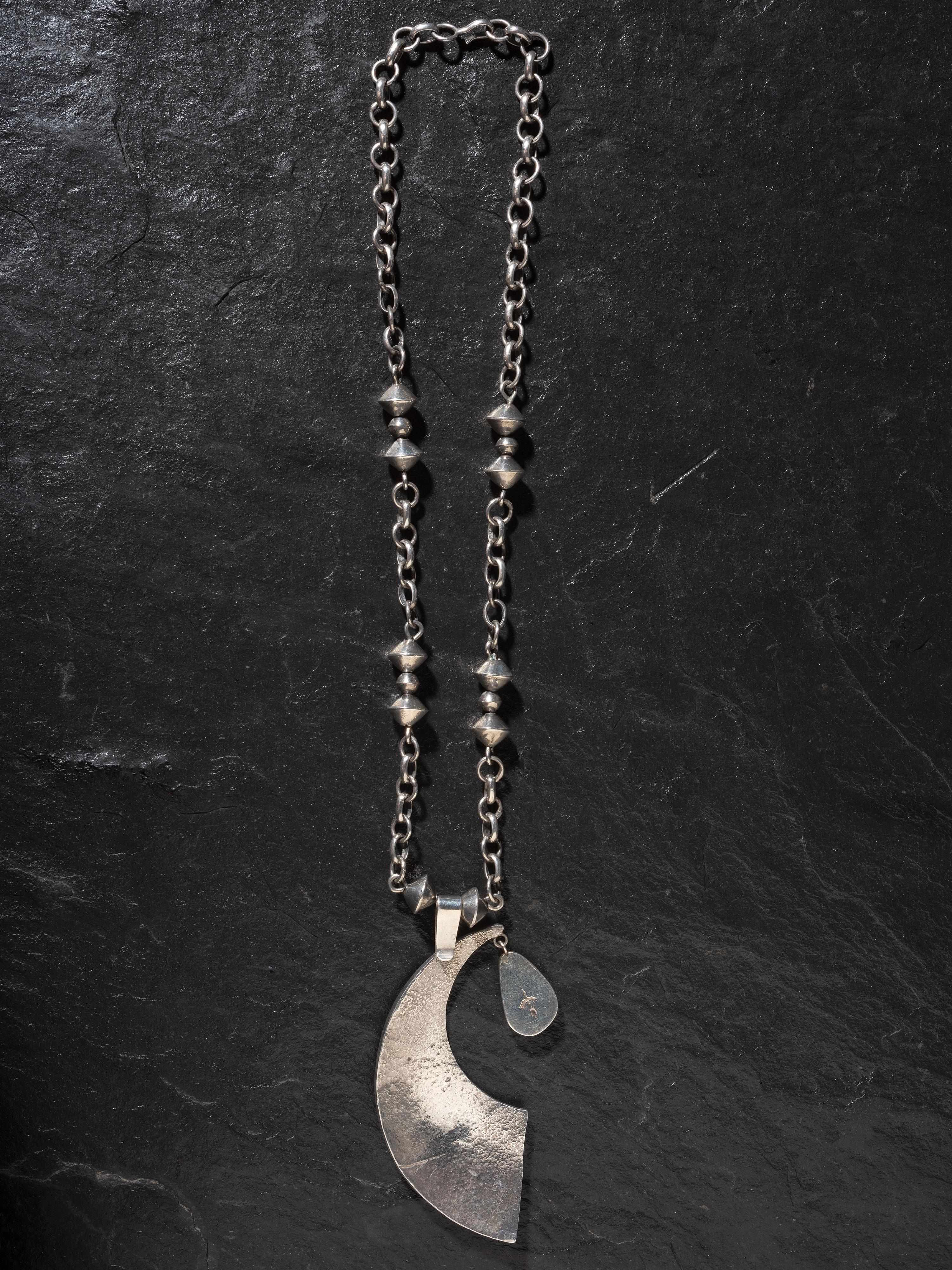Silver Tufa Cast Necklace, with Morenci Turquoise