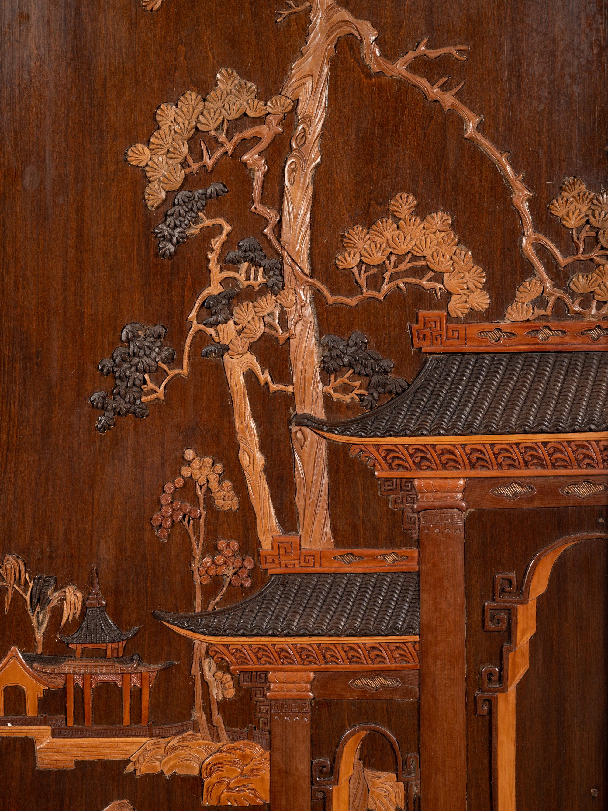 Two Chinese Carved Wood Wall Panels